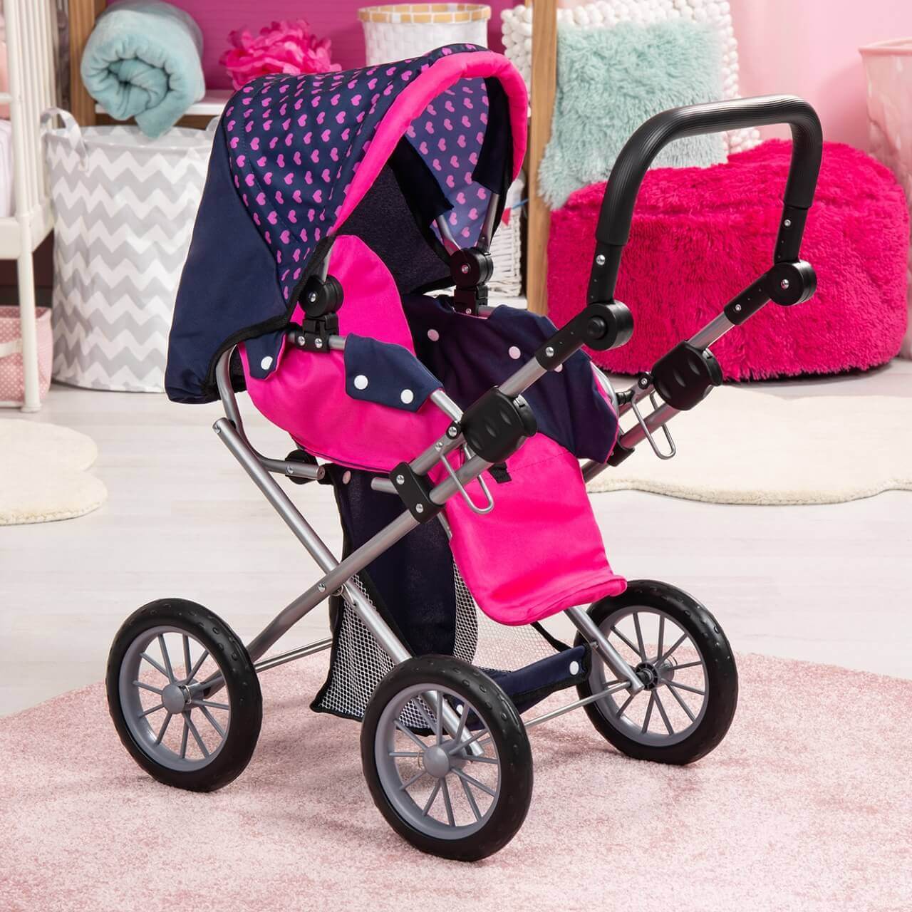 Puppenwagen City Star, blau/pink mit | Einhorn Kombipuppenwagen | Spielgeschenke Puppenzubehör Puppenwagen | 
